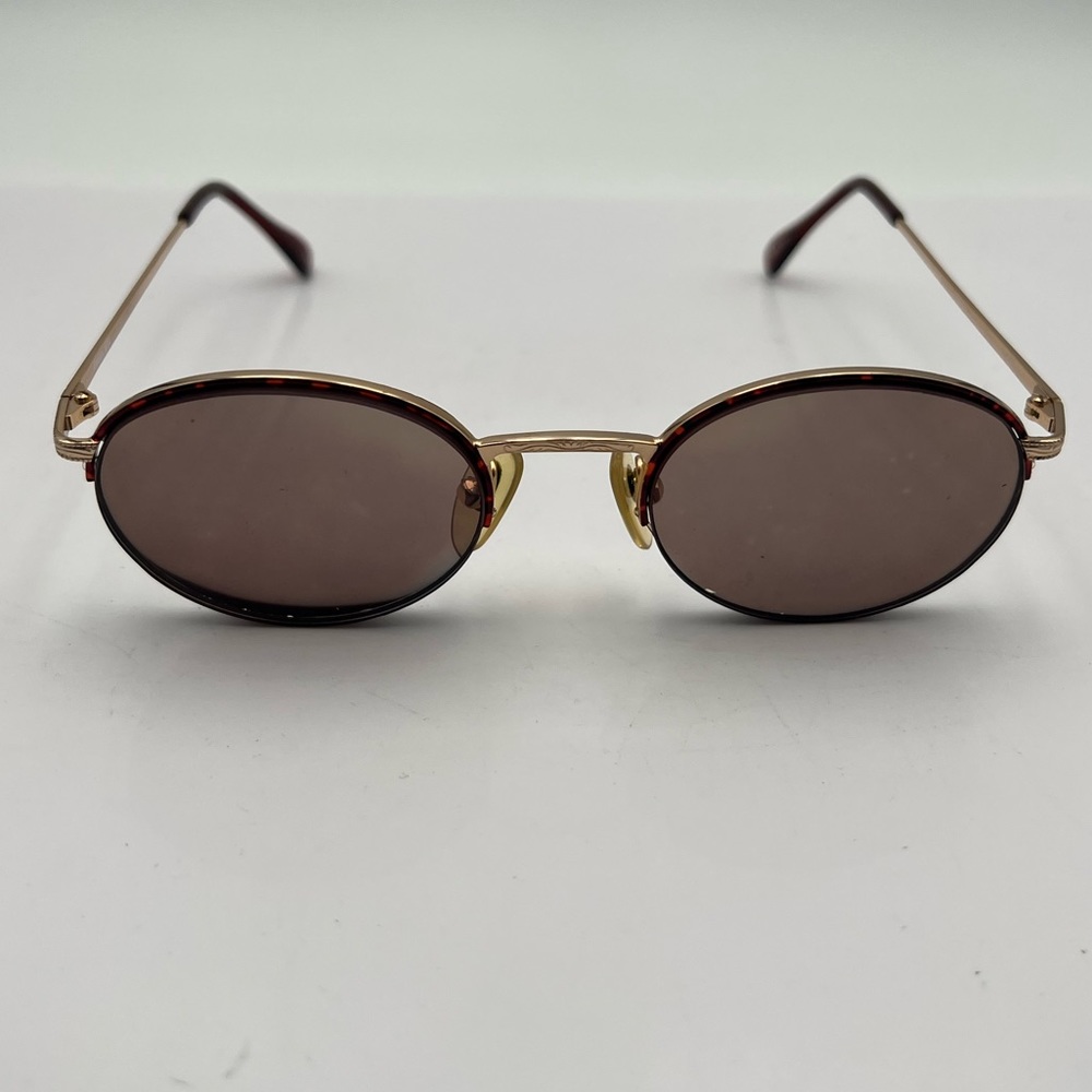 Vintage Classic 54 Brown Gold Oval Half Rim Sunglasses Frames